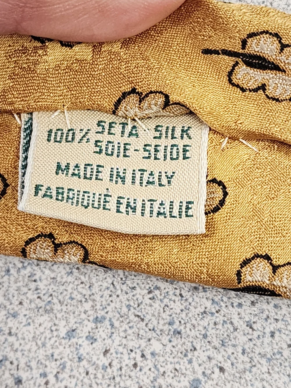 Vintage Joseph Abboud Gold Woven Silk Leaf Print Tie